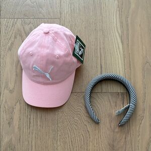 Bundle of 2 Girls Puma Light Pink Cap and Gap houndstooth Headband. NWT.